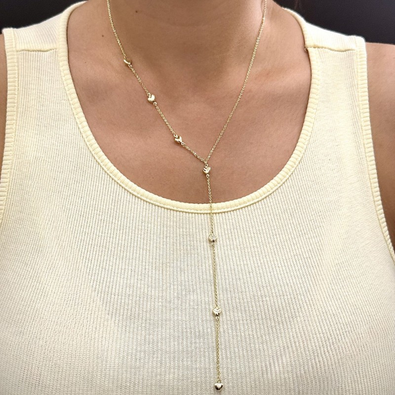 Y Kolye Sıra Kalp Kolye Gold resmi