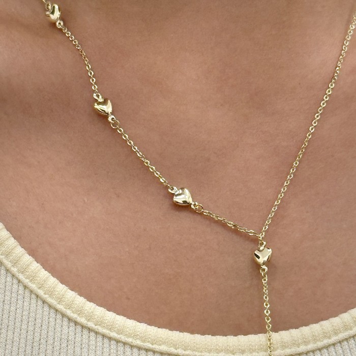 Y Kolye Sıra Kalp Kolye Gold resmi