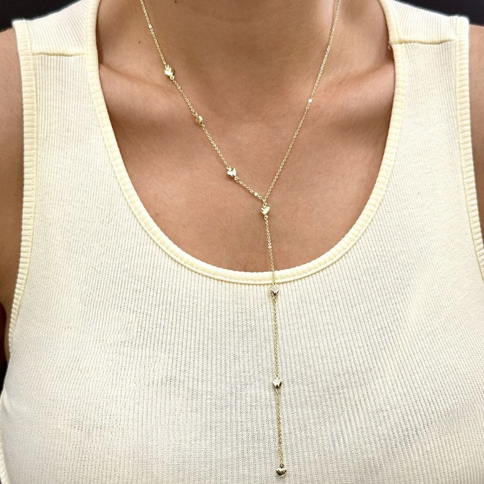 Y Kolye Sıra Kalp Kolye Gold resmi