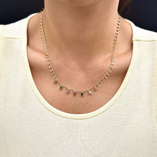 Saçak Renkli Taş Detaylı Kolye resmi