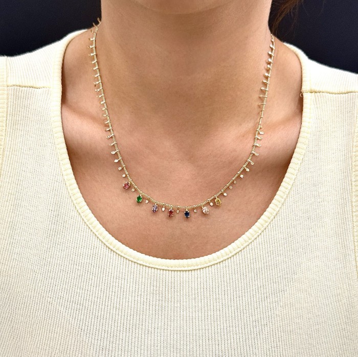 Saçak Renkli Taş Detaylı Kolye resmi