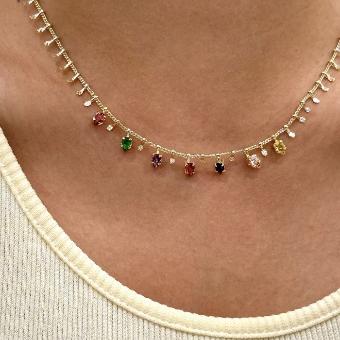 Saçak Renkli Taş Detaylı Kolye resmi