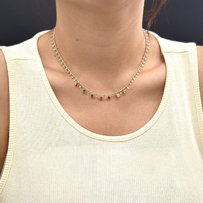 Saçak Renkli Taş Detaylı Kolye resmi