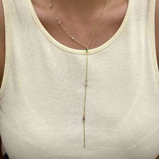 Y Mini Damla Taş Kolye Gold resmi