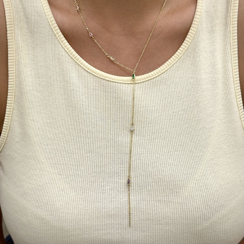 Y Mini Damla Taş Kolye Gold resmi