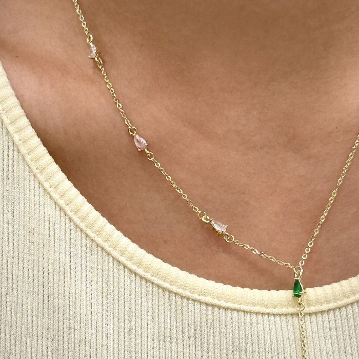 Y Mini Damla Taş Kolye Gold resmi