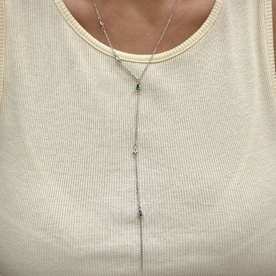 Y Mini Damla Taş Kolye Silver resmi