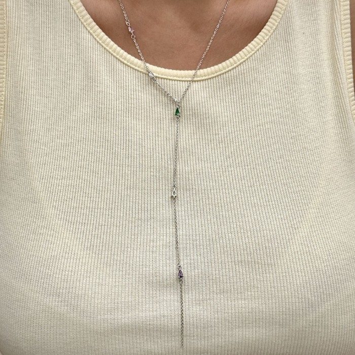 Y Mini Damla Taş Kolye Silver resmi