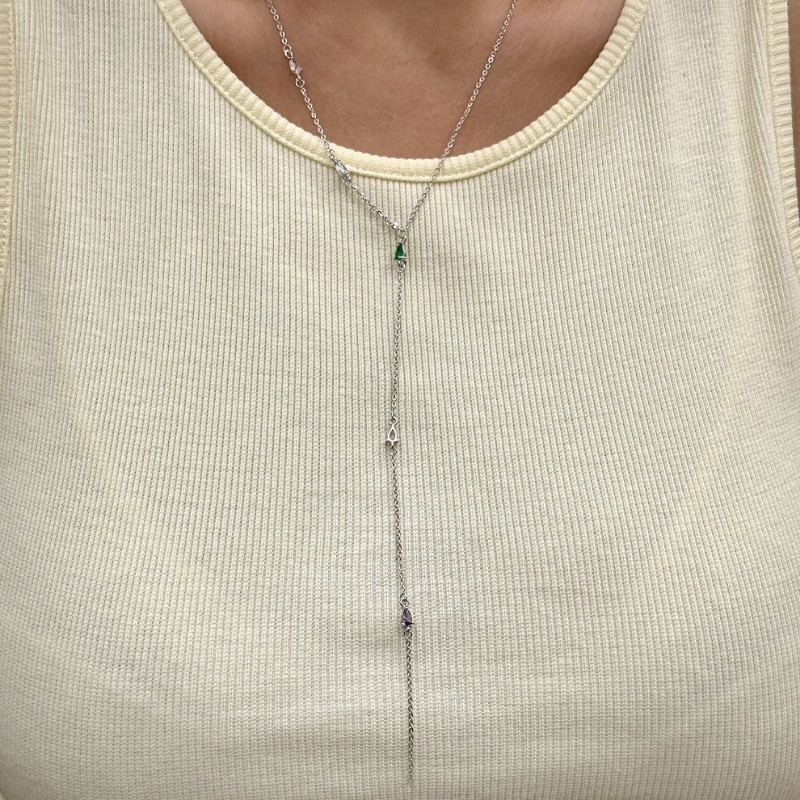 Y Mini Damla Taş Kolye Silver resmi