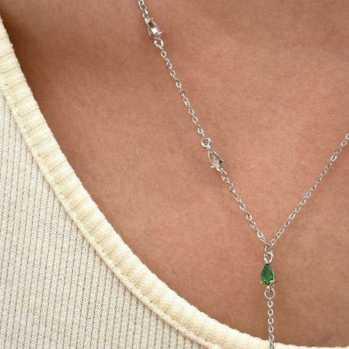 Y Mini Damla Taş Kolye Silver resmi