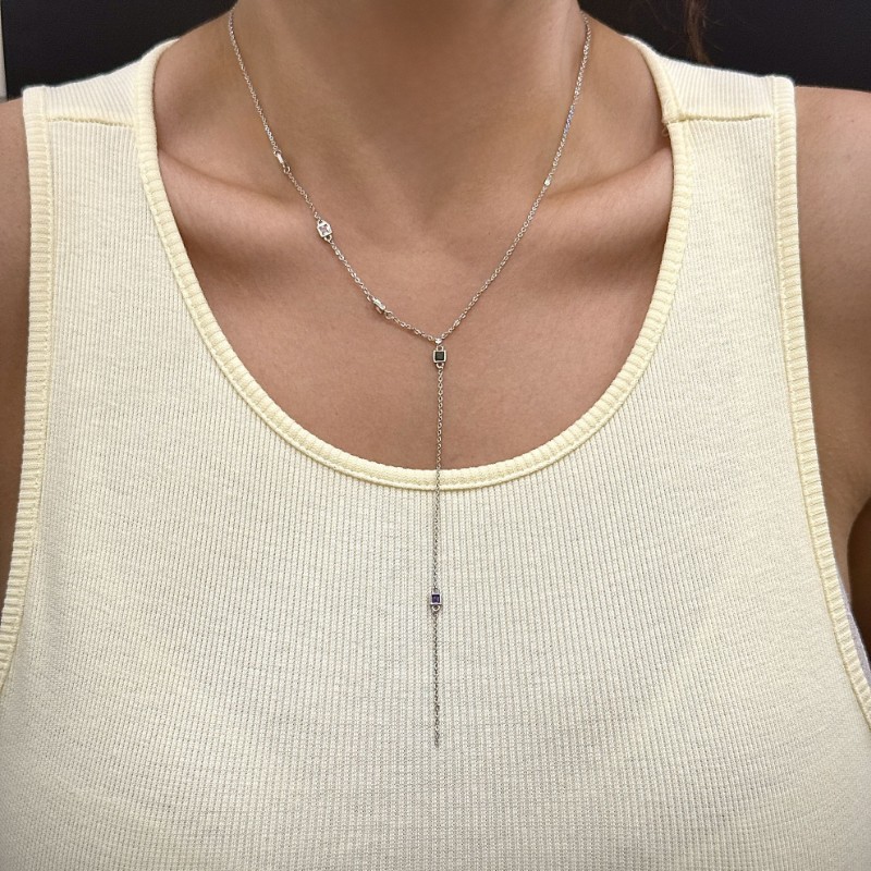 Y Mini Kare Taş Kolye Silver resmi