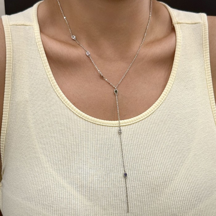 Y Mini Kare Taş Kolye Silver resmi