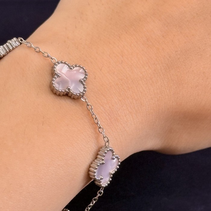 Lila Dört Yapraklı Taşlı Bileklik Çelik resmi