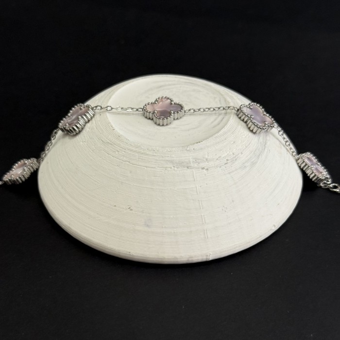 Lila Dört Yapraklı Taşlı Bileklik Çelik resmi