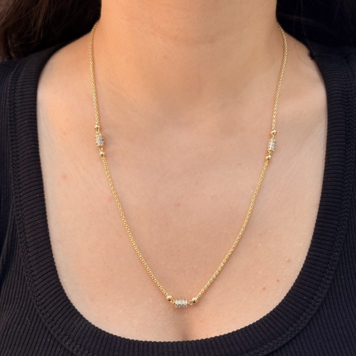 Üçlü Taşlı Minimal Gold Kolye resmi