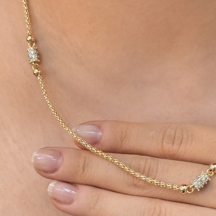 Üçlü Taşlı Minimal Gold Kolye resmi