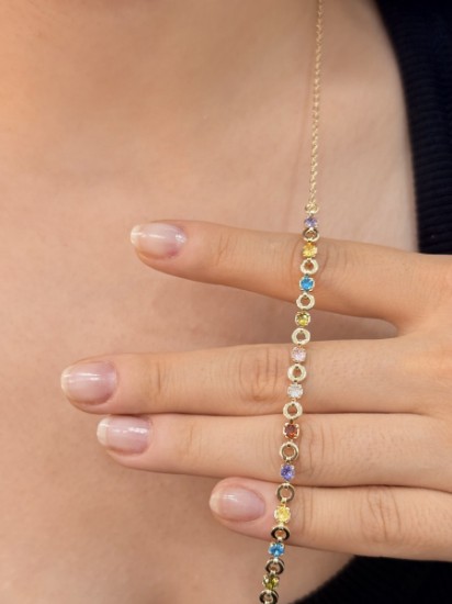 Renkli Taşlı Yuvarlak Kolye resmi