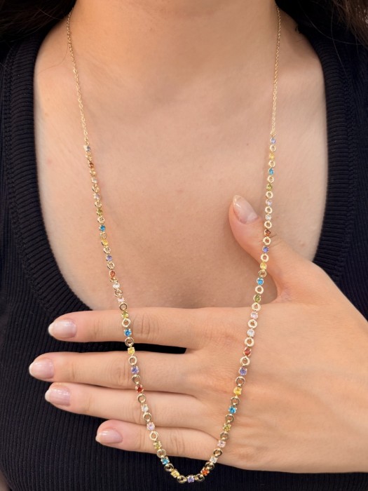 Renkli Taşlı Yuvarlak Kolye resmi