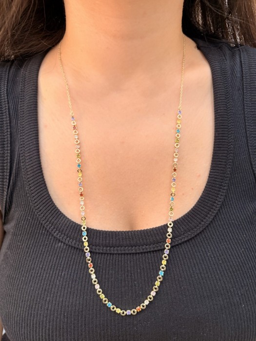 Renkli Taşlı Yuvarlak Kolye resmi