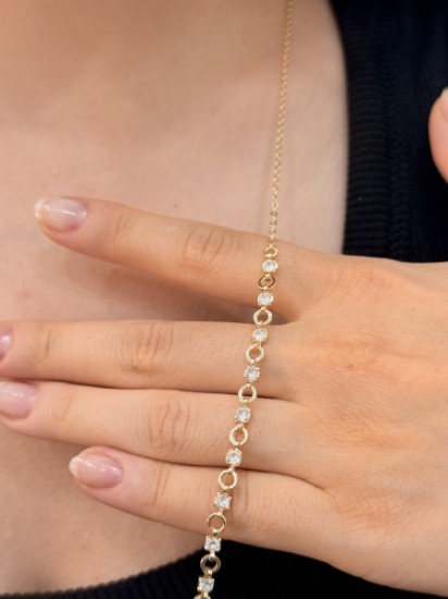 Yuvarlak Beyaz Taşlı Kolye resmi