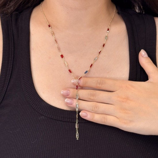 Dikdörtgen kesim taşlı altın zincir  resmi