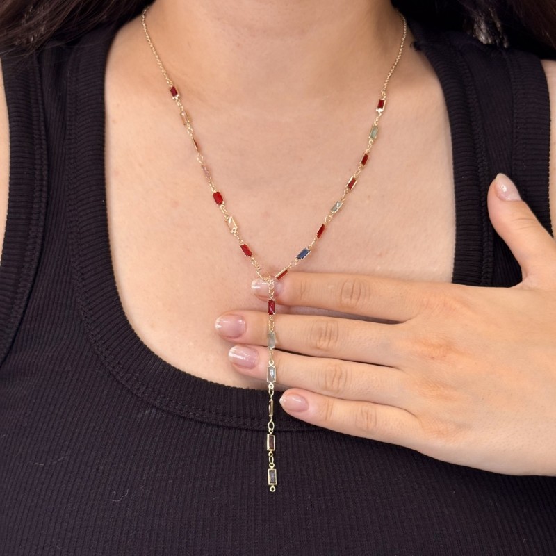 Dikdörtgen kesim taşlı altın zincir  resmi