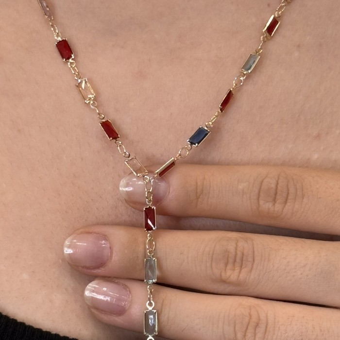 Dikdörtgen kesim taşlı altın zincir  resmi