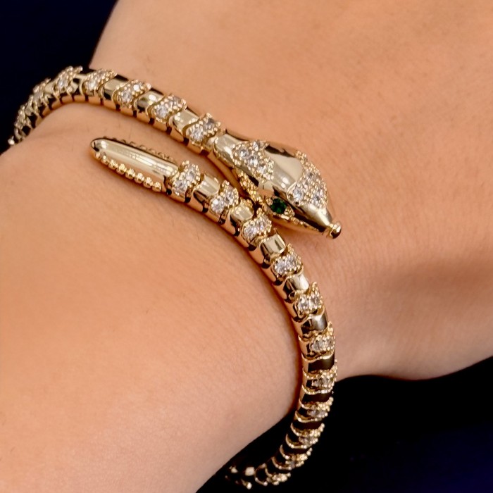  Yılan Bilezik – Altın Ton, Segment Üzeri Taş Dizilim resmi