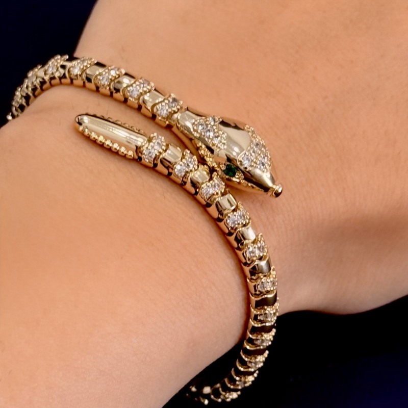  Yılan Bilezik – Altın Ton, Segment Üzeri Taş Dizilim resmi