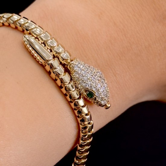 Yılan Bilezik – Altın Ton, Pavé Baş & Düz Gövde resmi
