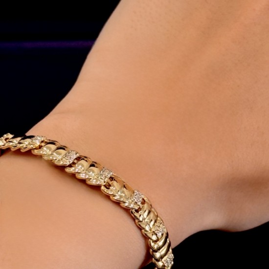 Taş Vurgulu Kalın Zincir Bileklik (Cuban Stil) – Altın Tonlu Xuping resmi