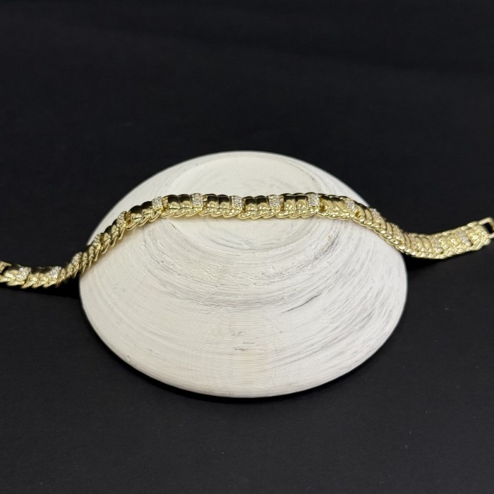 Taş Vurgulu Kalın Zincir Bileklik (Cuban Stil) – Altın Tonlu Xuping resmi