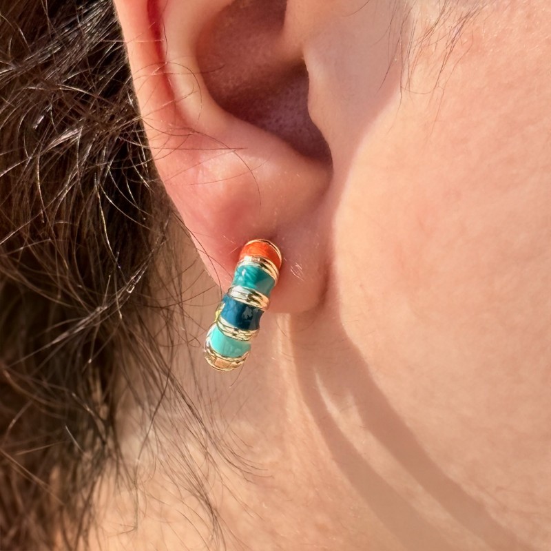 Renkli Taşlı Halka Küpe resmi