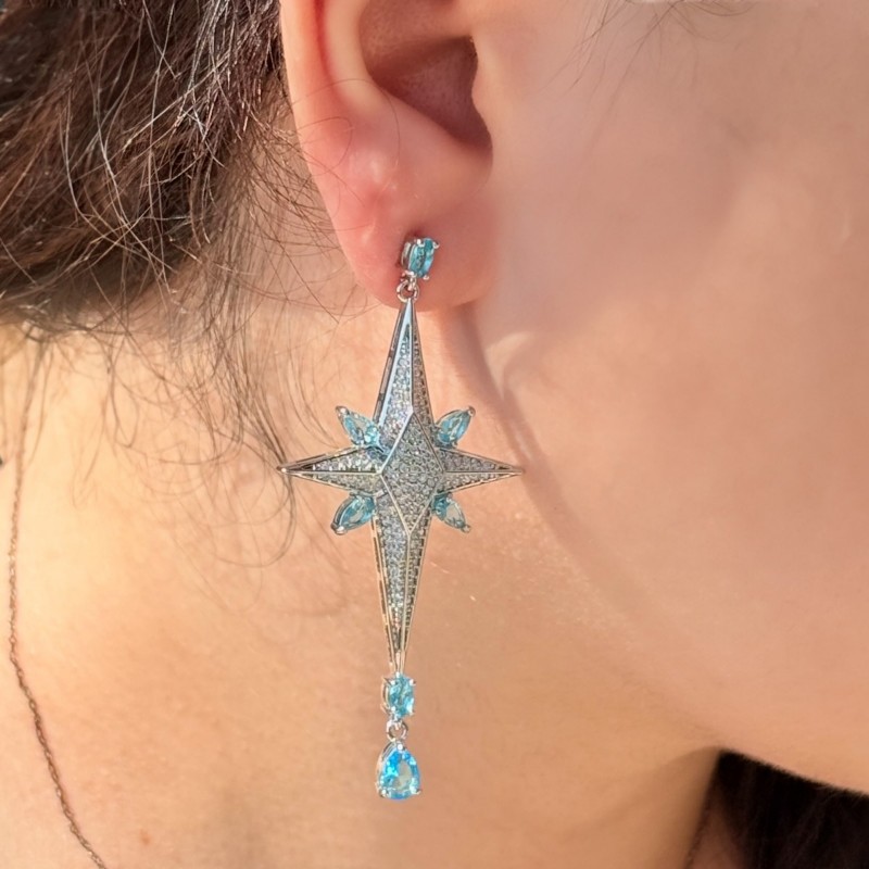 Mavi Taşlı Yıldız Küpe resmi