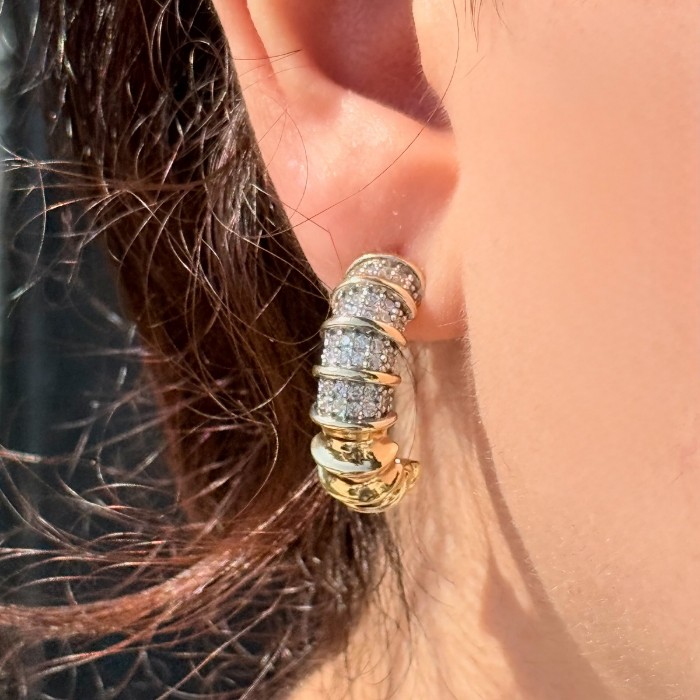 Altın Çizgili Taşlı Halka Küpe resmi