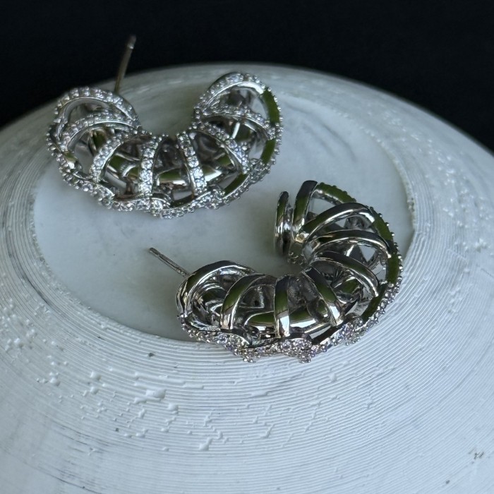 Gümüş Taşlı Kafes Küpe resmi