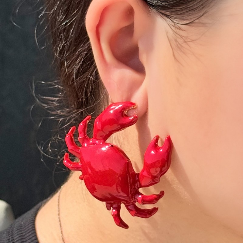 Kırmızı Emaye Yengeç Küpe resmi