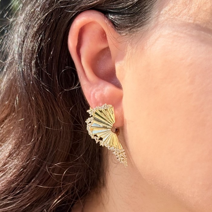 Yelpaze Formlu Küpe (Altın Sarısı) resmi