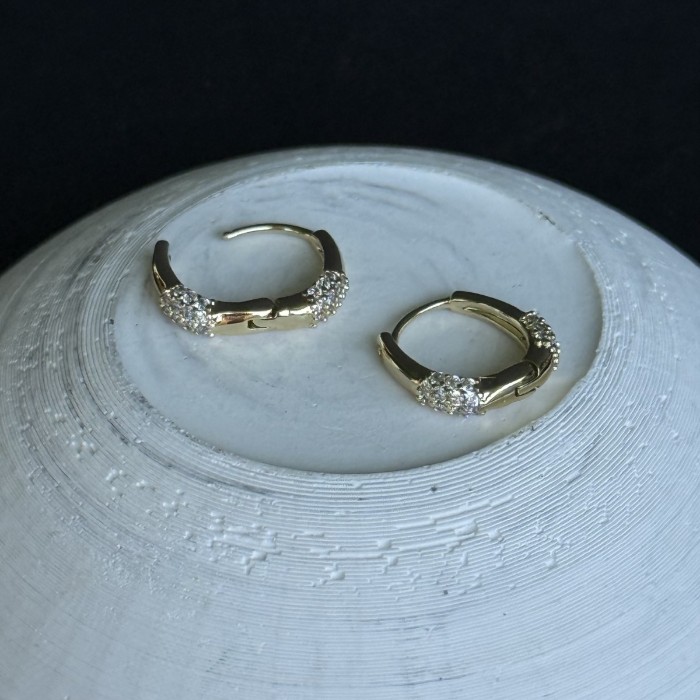 Taşlarla Bezenmiş Altın Halka Küpe resmi