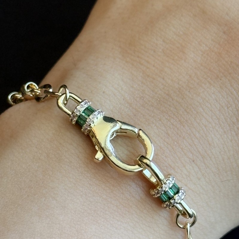 Renkli Yeşil Taşlı Gold Bileklik resmi