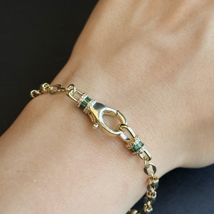Renkli Yeşil Taşlı Gold Bileklik resmi