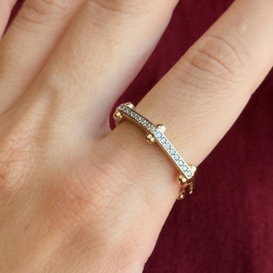 Gümüş Taşlı, Gold Detaylı Yüzük: Işıltılı Denge resmi