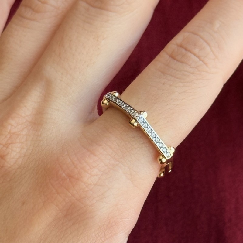 Gümüş Taşlı, Gold Detaylı Yüzük: Işıltılı Denge resmi