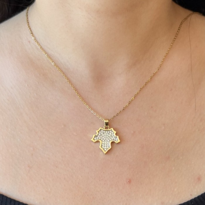 Doğanın Işıltısı – Yaprak Gold & Gümüş Taşlı Kolye resmi