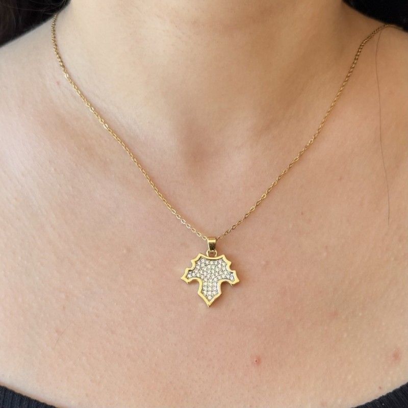 Doğanın Işıltısı – Yaprak Gold & Gümüş Taşlı Kolye resmi