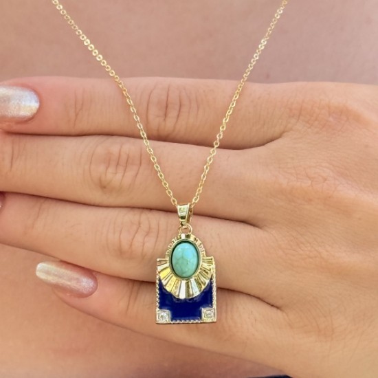 Turkuaz Taşlı Geometrik Kolye resmi