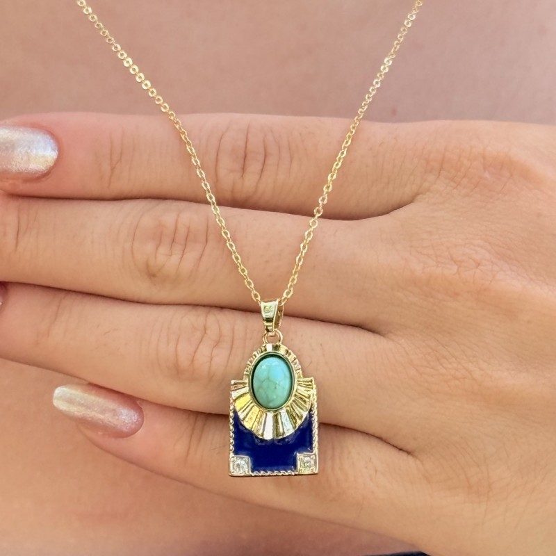 Turkuaz Taşlı Geometrik Kolye resmi