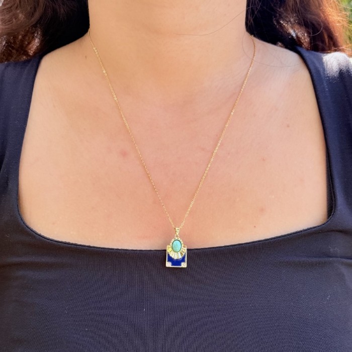 Turkuaz Taşlı Geometrik Kolye resmi