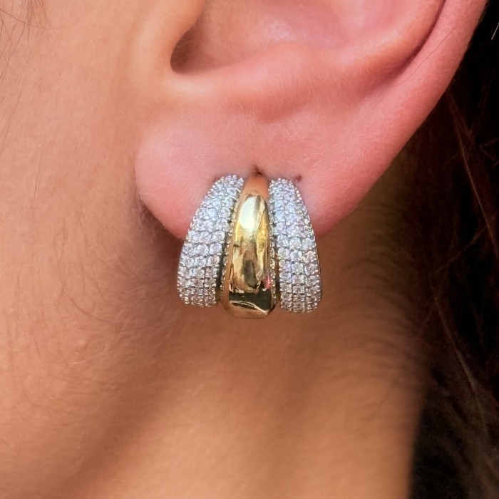 Üçlü Halka Küpe ( ortası altın tonlu) resmi