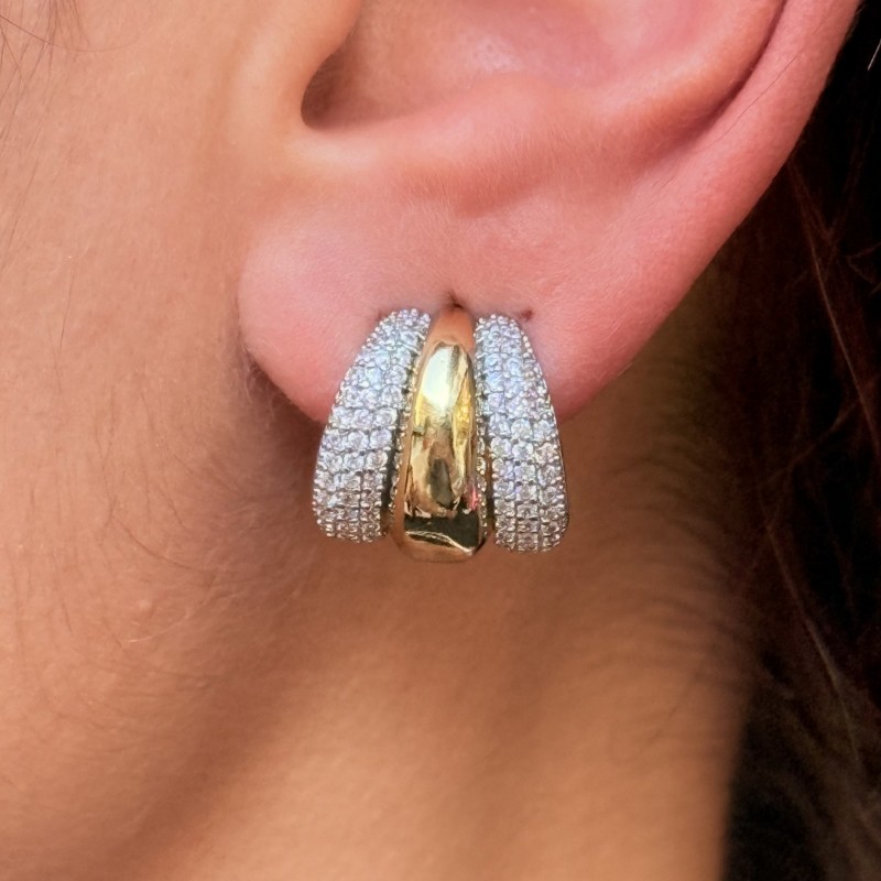 Üçlü Halka Küpe ( ortası altın tonlu) resmi